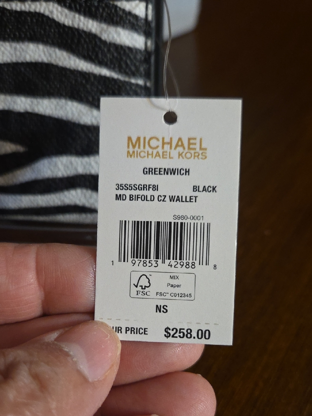 Michael Kors Greenwich Zebra Signature Logo Bi-fold Wallet NWT - Picture 14 of 14